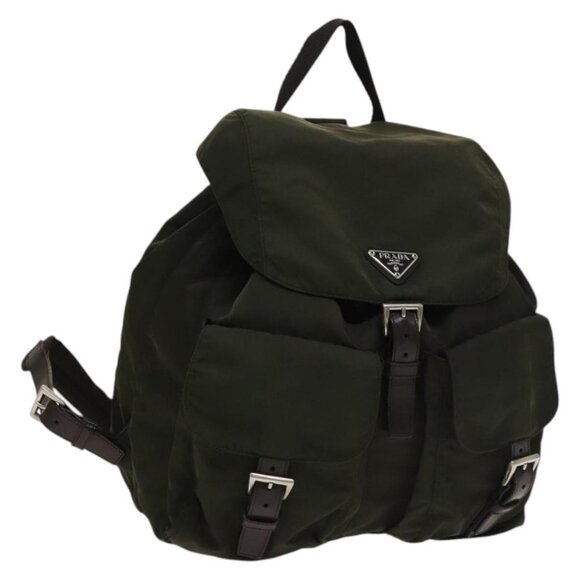 PRADA Backpack Nylon Khaki Silver Auth 133281 - Picture 1 of 16
